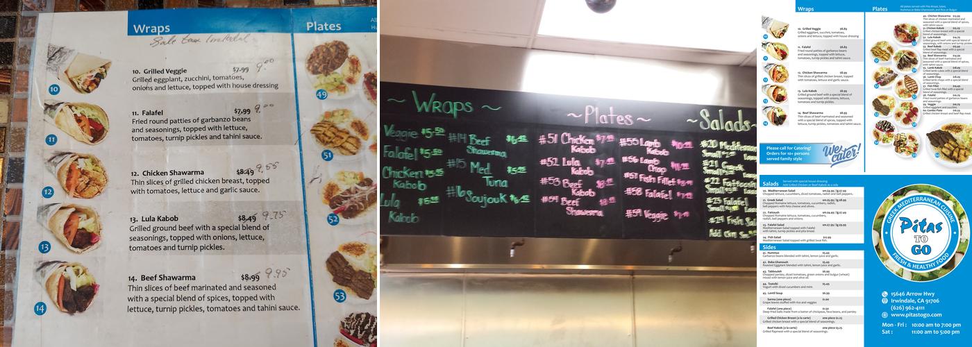Pitas To Go Menu