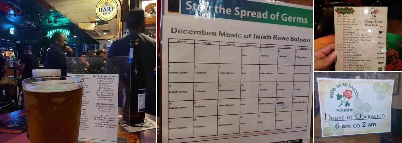 Irish Rose Saloon Menu