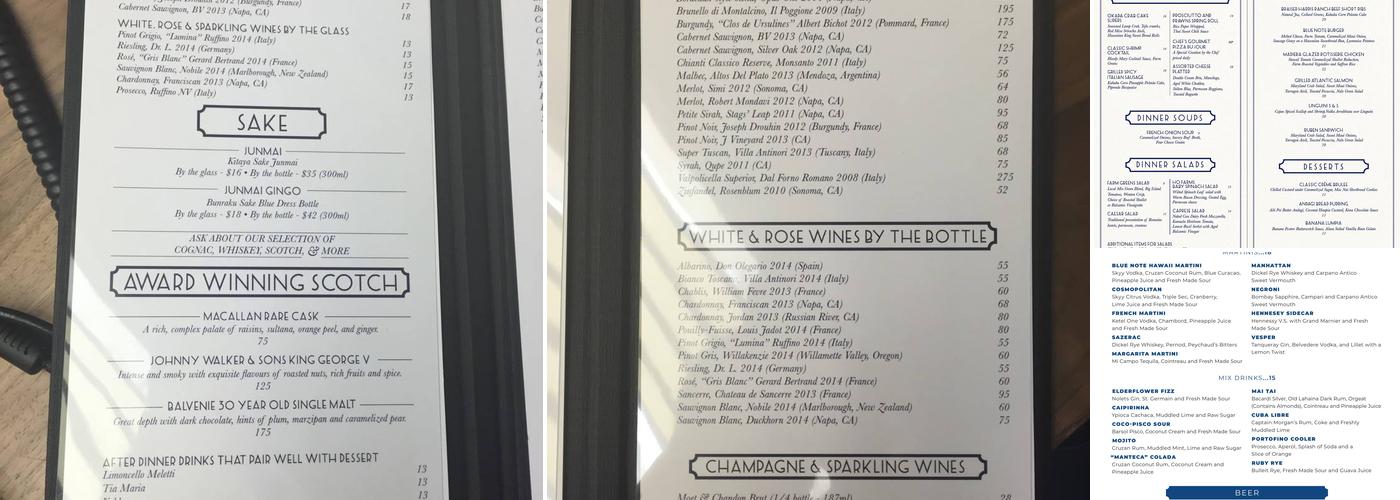 Blue Note Hawaii Menu