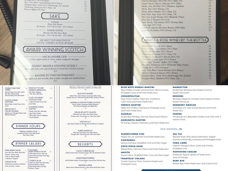 Blue Note Hawaii Menu