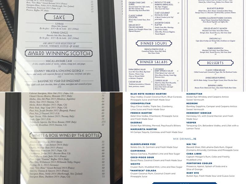 Blue Note Hawaii Menu