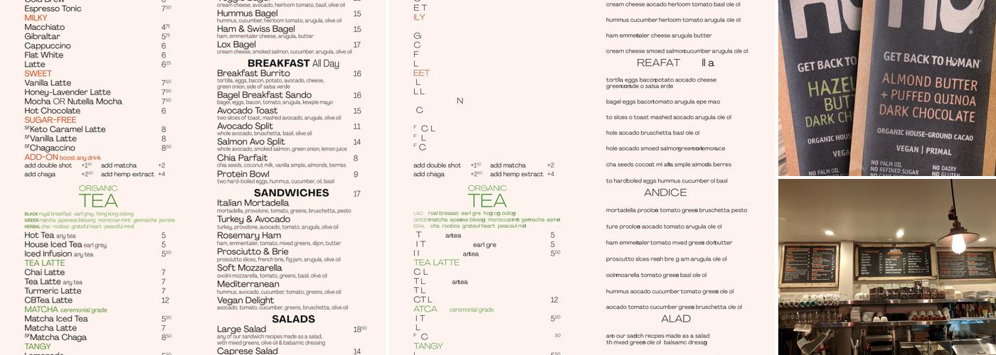 Javista Coffee Hollywood Menu