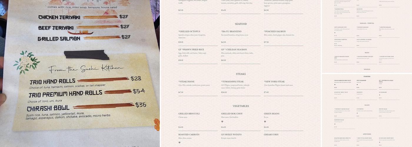 Yamashiro Hollywood Menu