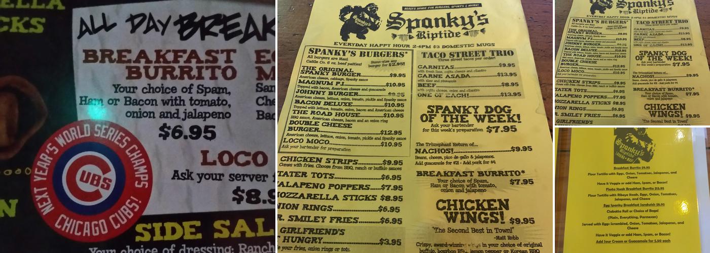 Spanky's Riptide Menu