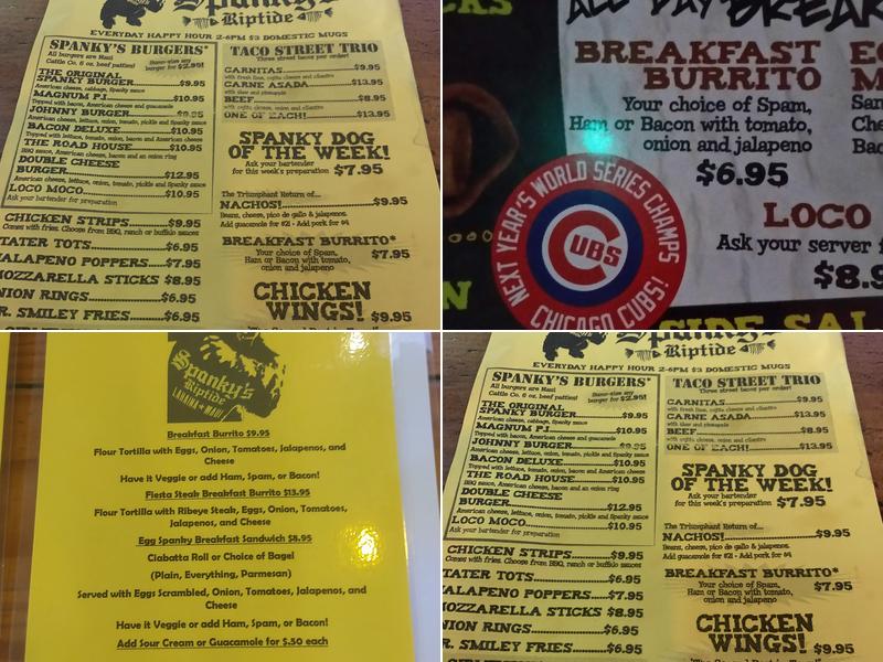 Spanky's Riptide Menu