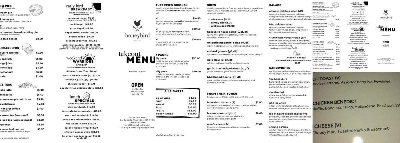 Honeybird Menu