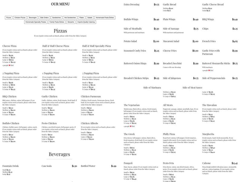 La Cañada Imports Menu