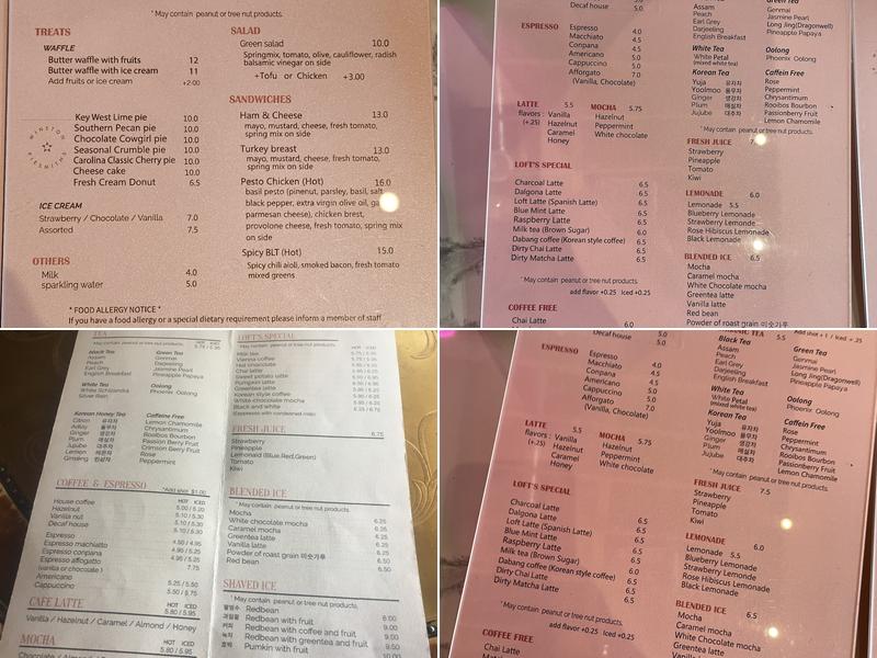 Cafe Loft Menu