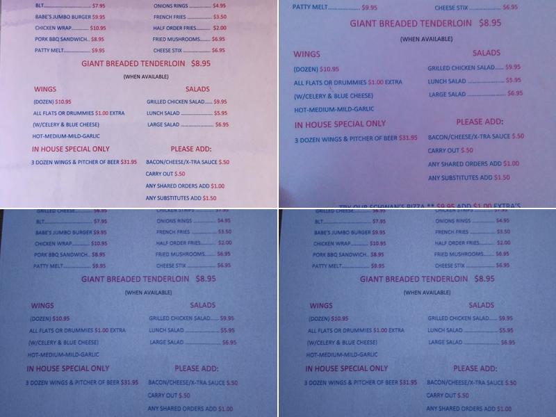 Babe's Blue Room Menu