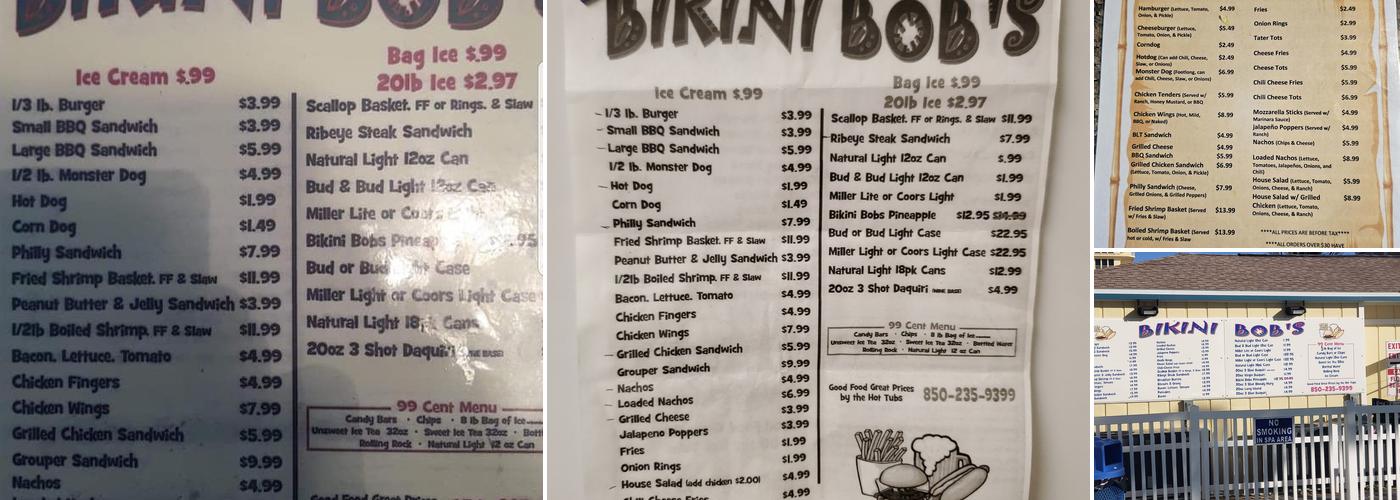 Bikini Bob's Bar Menu