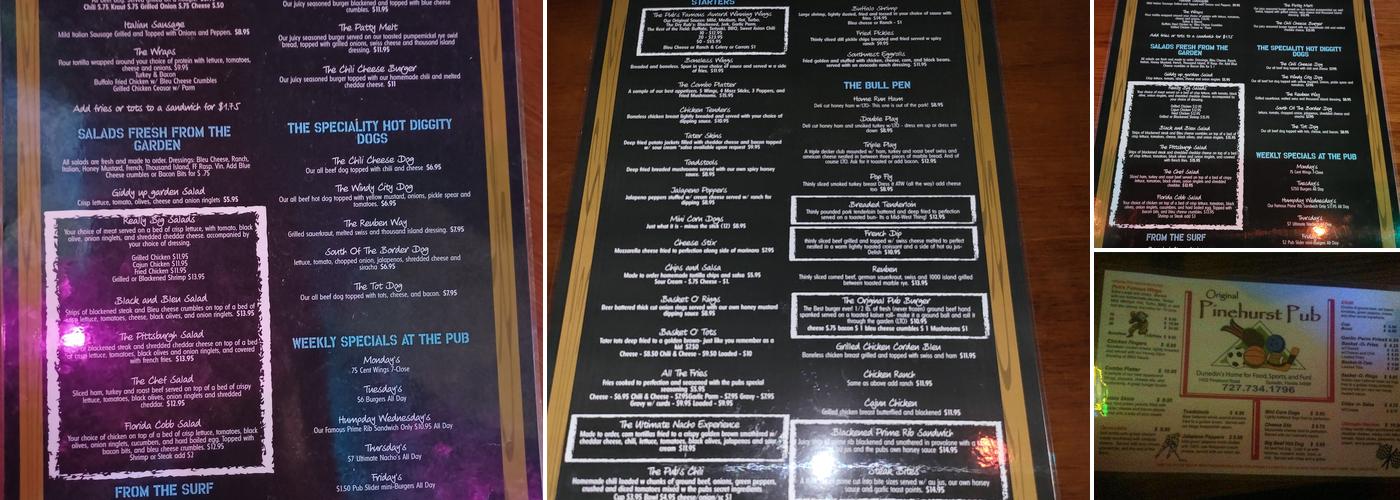 Original Pinehurst Pub Menu