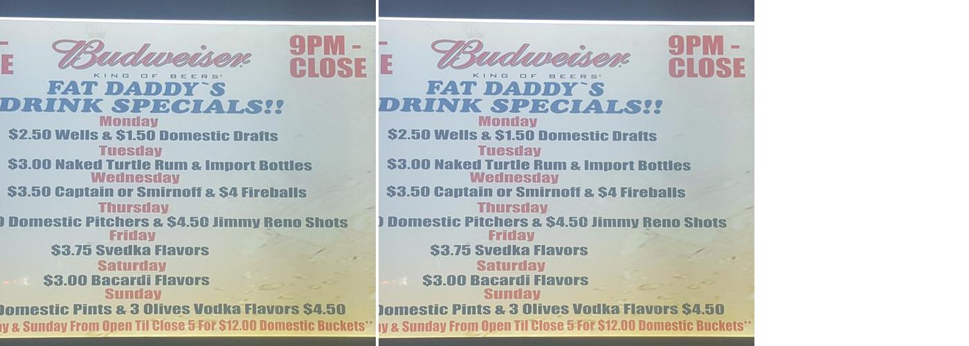 Fat Daddy's Watering Hole Menu