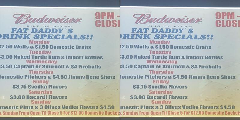 Fat Daddy's Watering Hole Menu