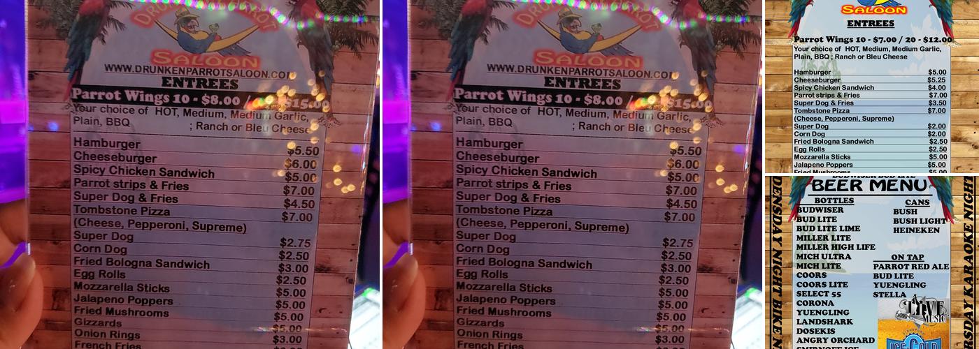 Drunken Parrot Saloon Menu