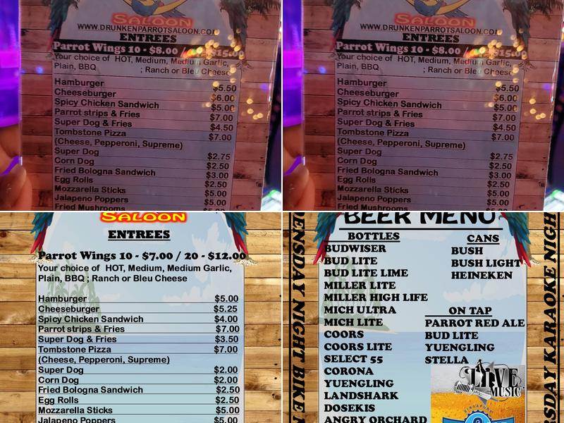Drunken Parrot Saloon Menu