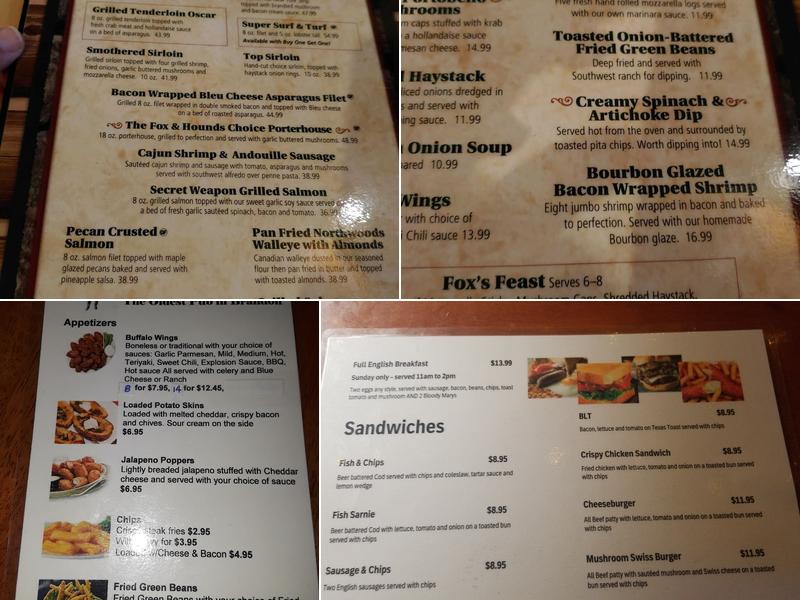 Fox & Hounds British Pub Menu