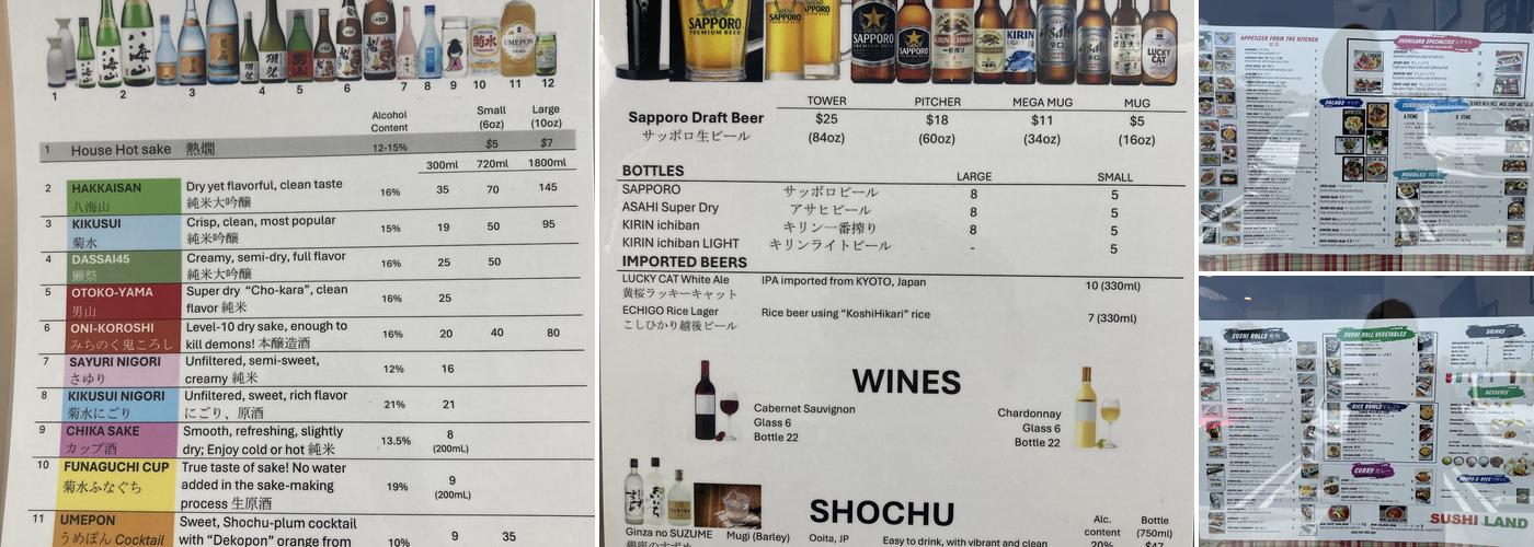 Sushi Land Menu