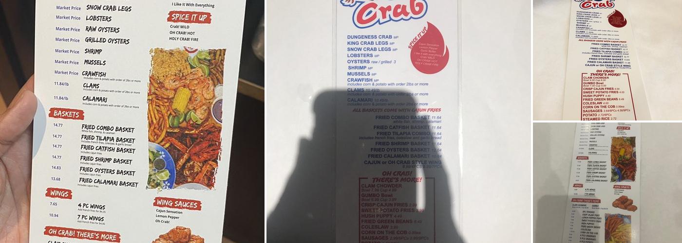 Grab A Crab Menu