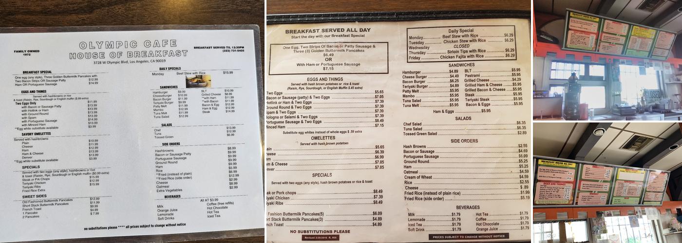 Olympic Cafe Menu