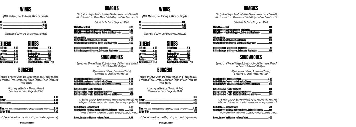 Wayside Inn Menu