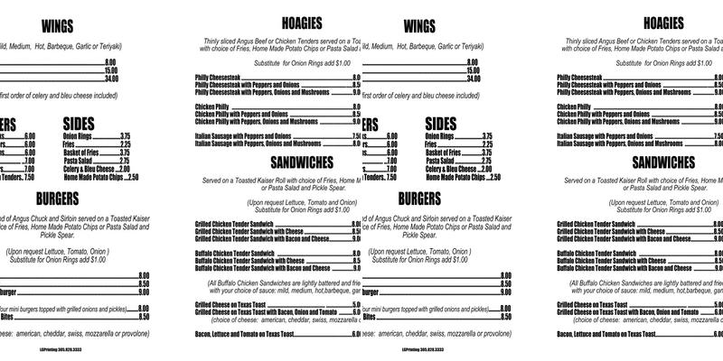 Wayside Inn Menu