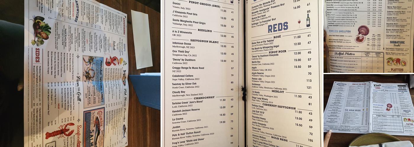 King's Fish House Menu