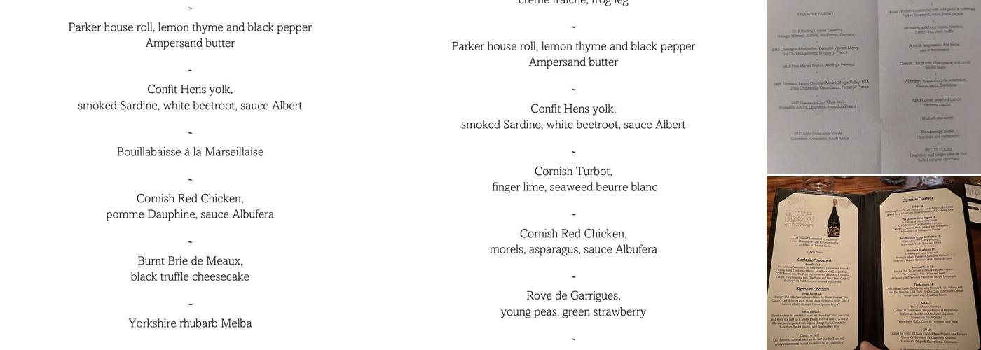 Restaurant 1890 by Gordon Ramsay Menu