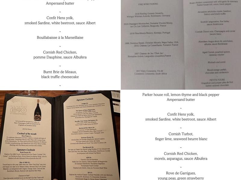 Restaurant 1890 by Gordon Ramsay Menu