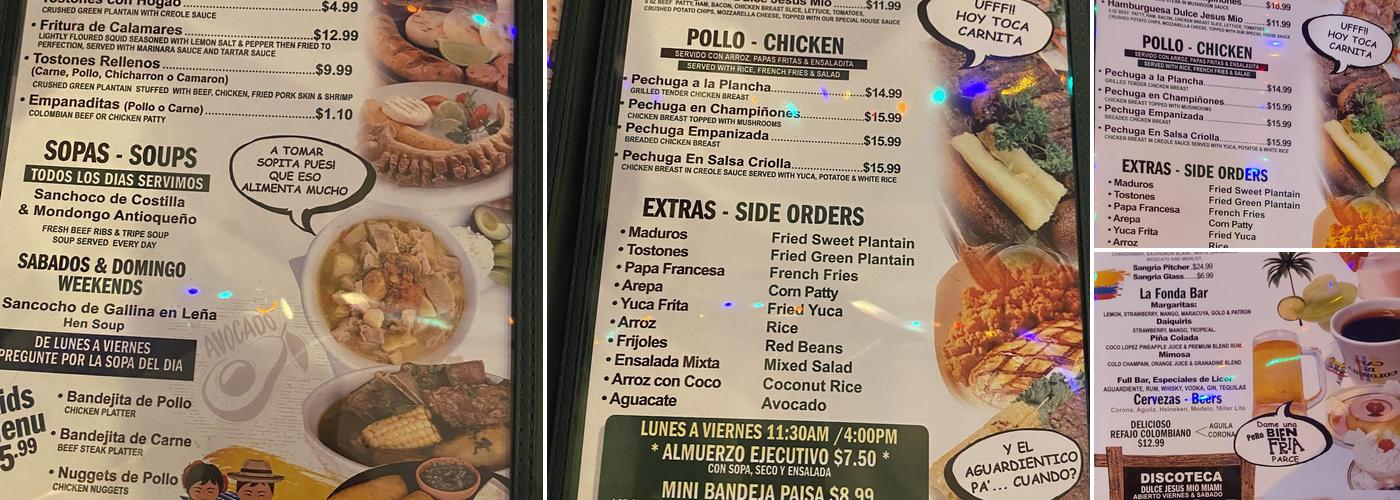 Fonda Dulce Jesus Mio Miami Menu