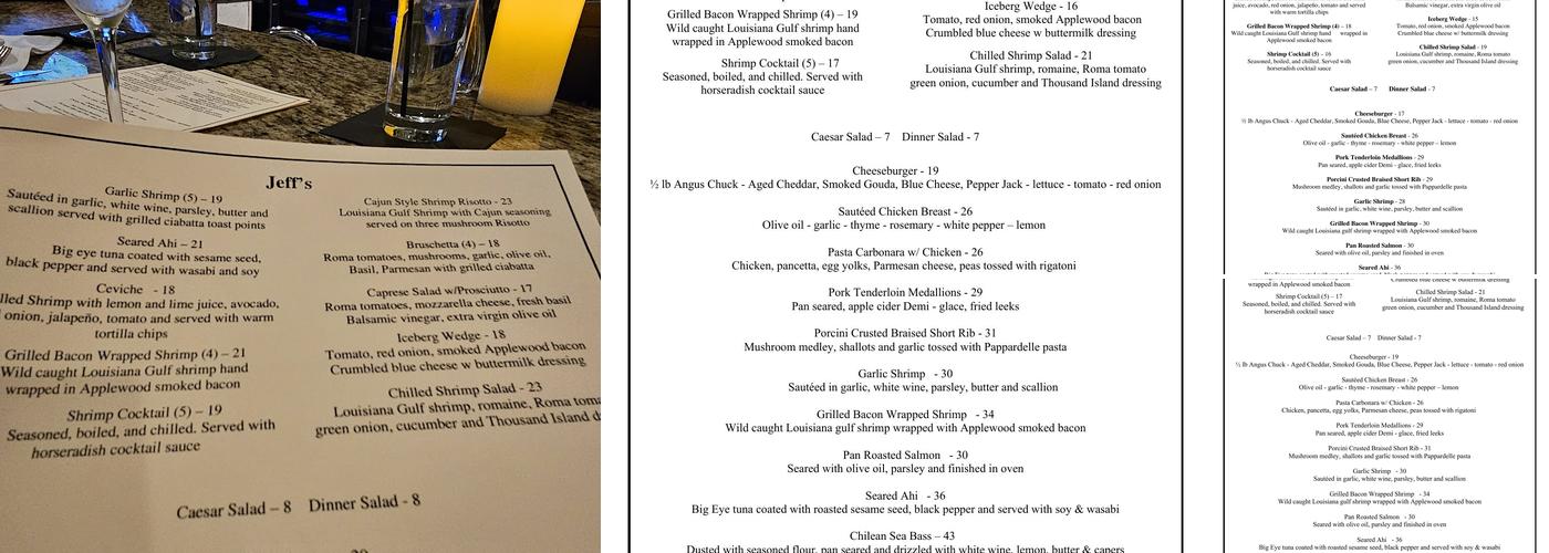 Jeff's Inviting Food and Spirits Menu