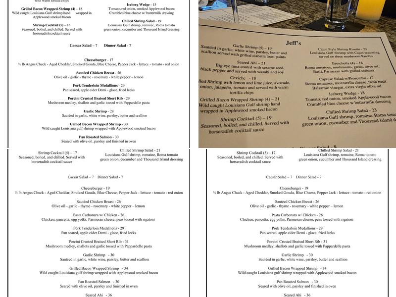 Jeff's Inviting Food and Spirits Menu