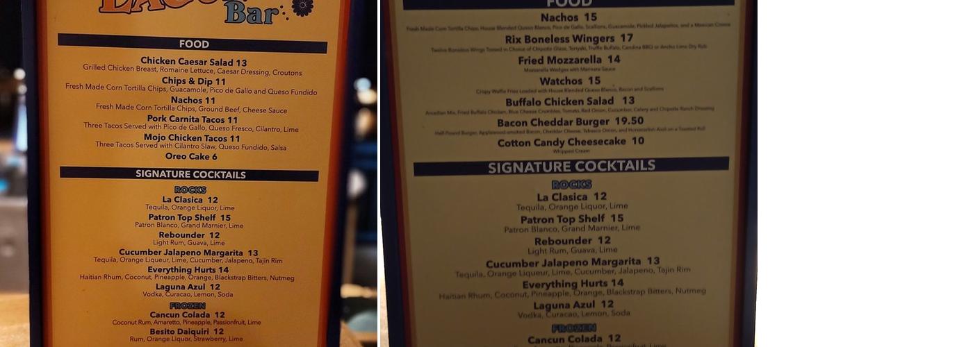 Laguna Bar Menu