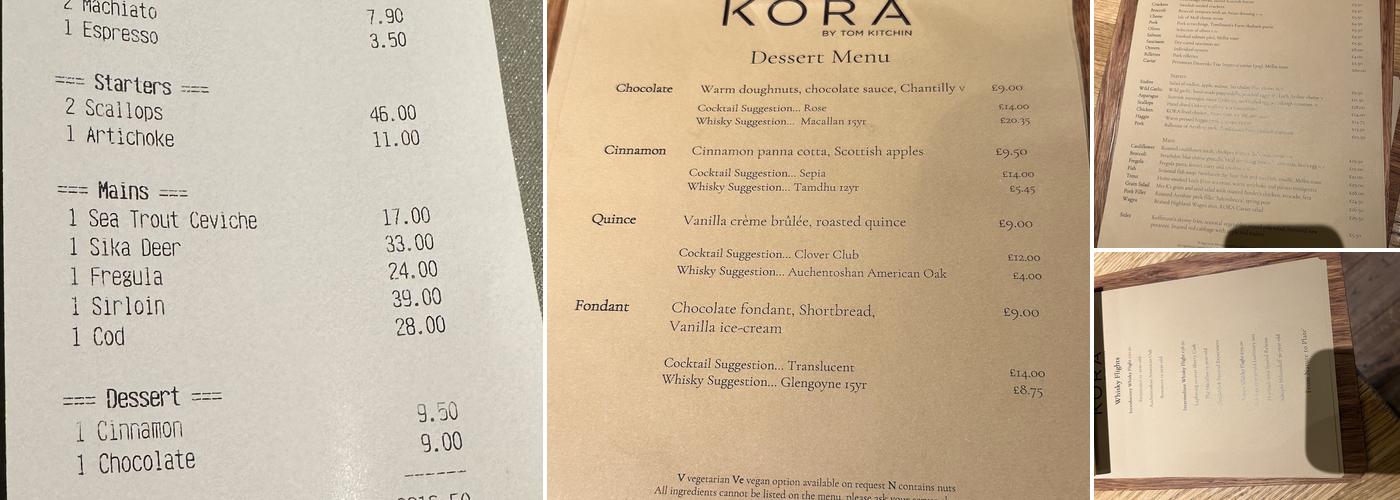 Kora by Tom Kitchin Menu