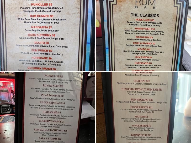 The Rum Bar Menu