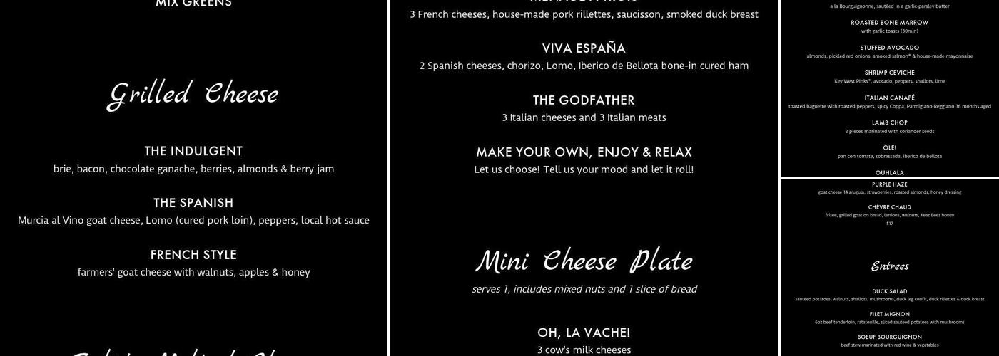 VIV Wine Bistro Menu