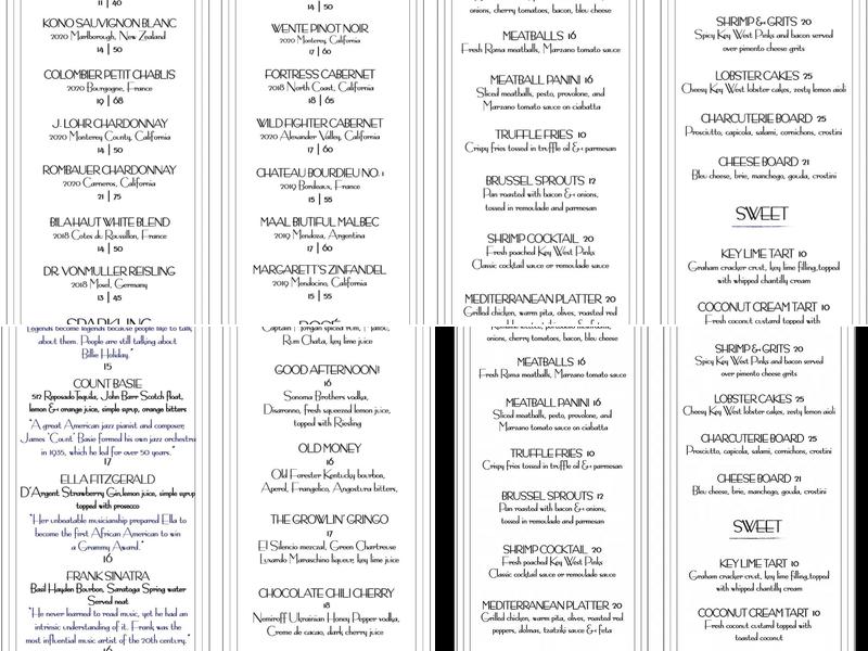 Little Room Jazz Club Menu