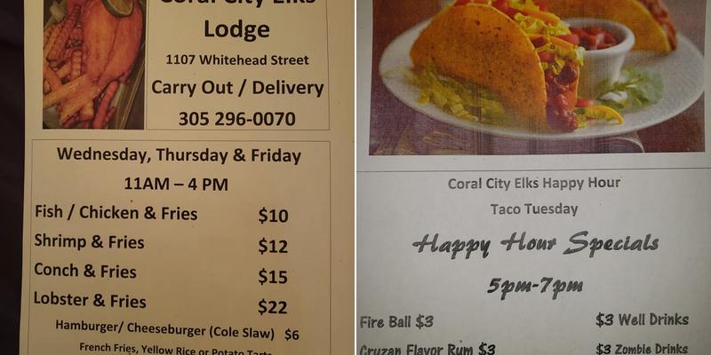 Coral City Elks Lodge Menu