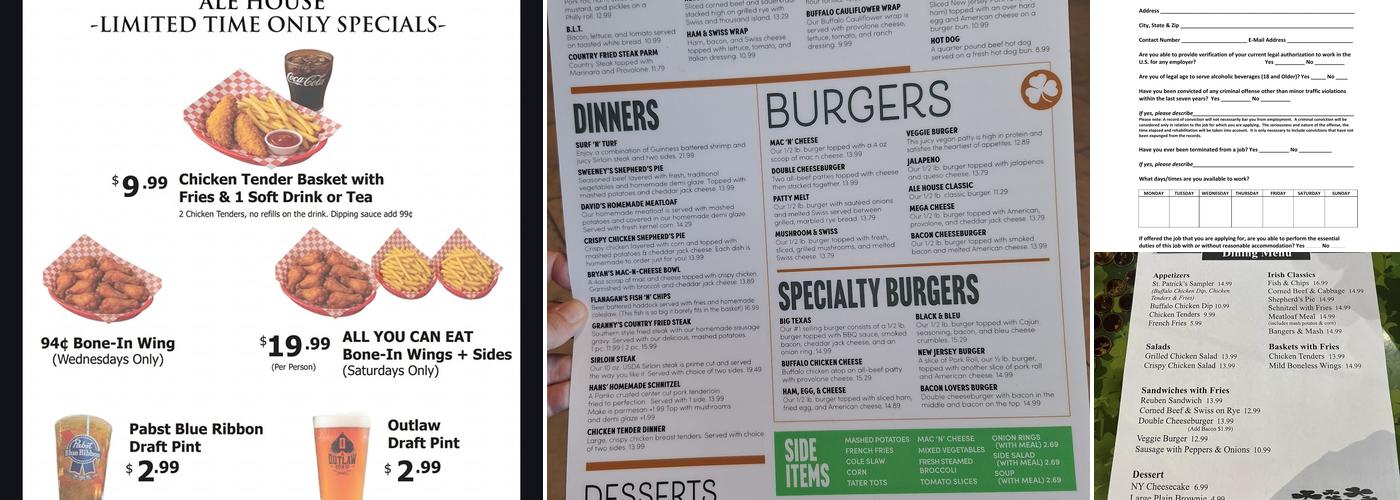 Shamrock's Ale House Menu