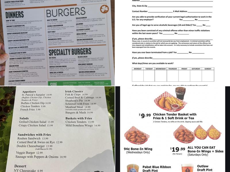 Shamrock's Ale House Menu