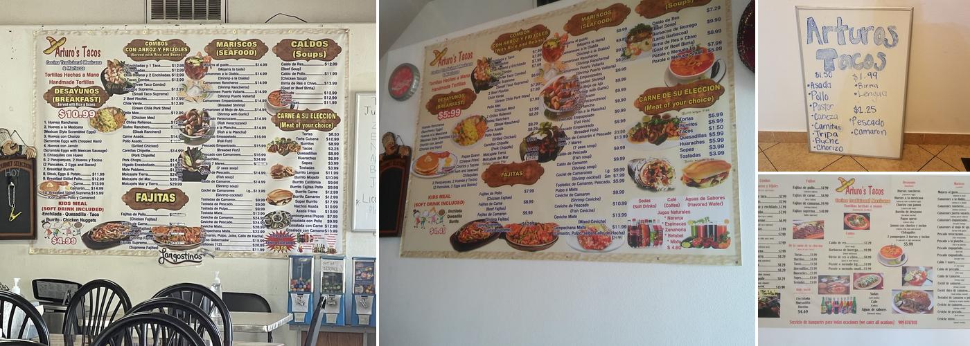 Arturo's Tacos Cocina Tradicional Mexicana Menu