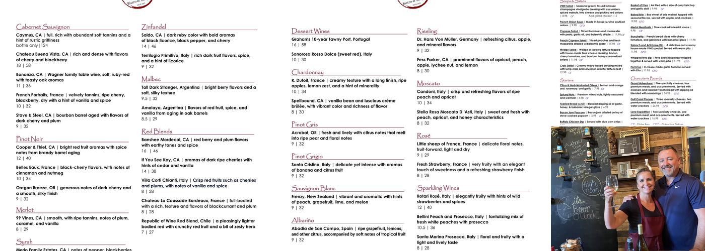 The Vine Wine Bar, Bistro & Shoppe Menu