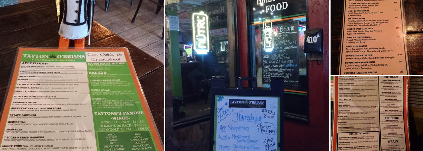 Tayton O'Brians Menu