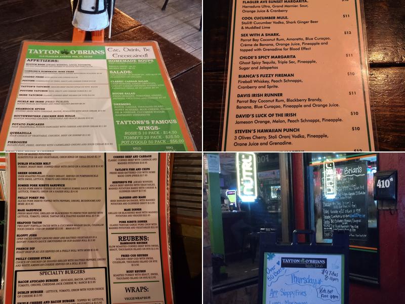 Tayton O'Brians Menu