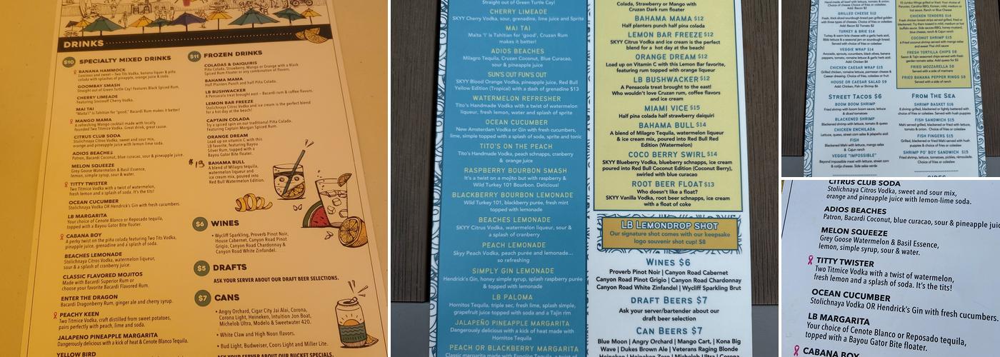 Lemon Bar Menu