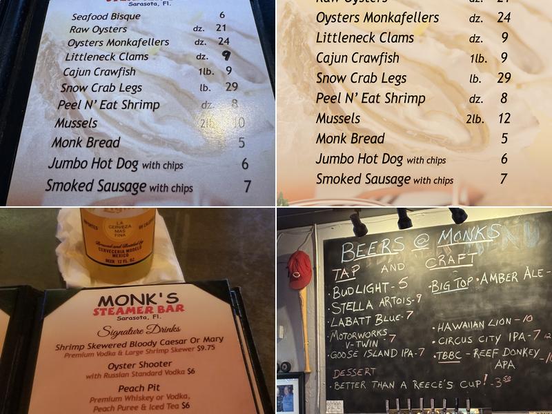 Monk's Steamer Bar Inc Menu