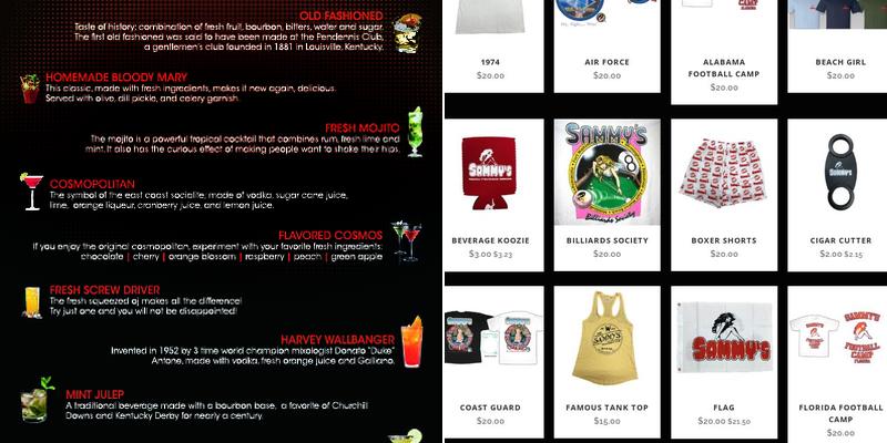 Sammy's on the Island Menu