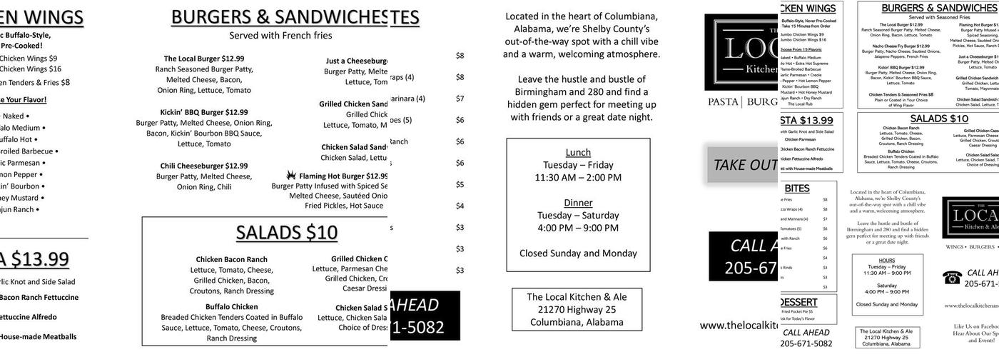 The Local Kitchen & Ale Menu