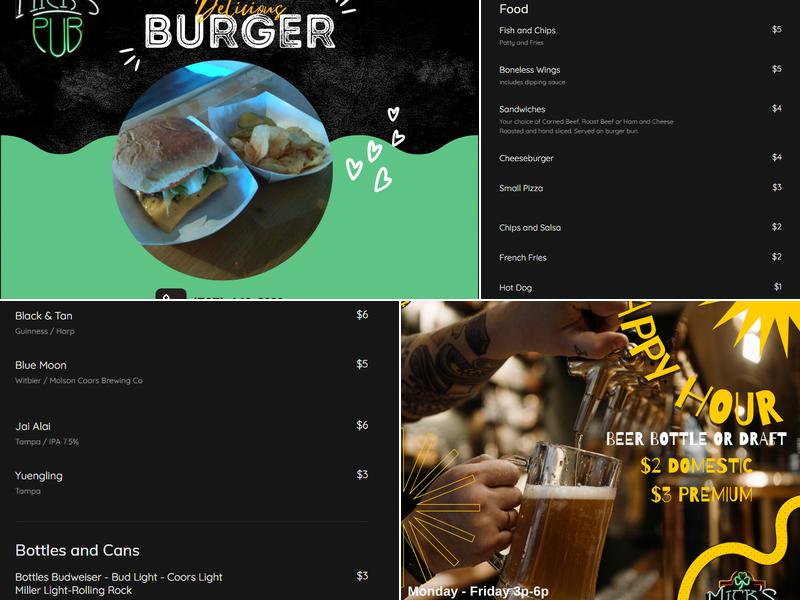 MICK'S PUB Menu