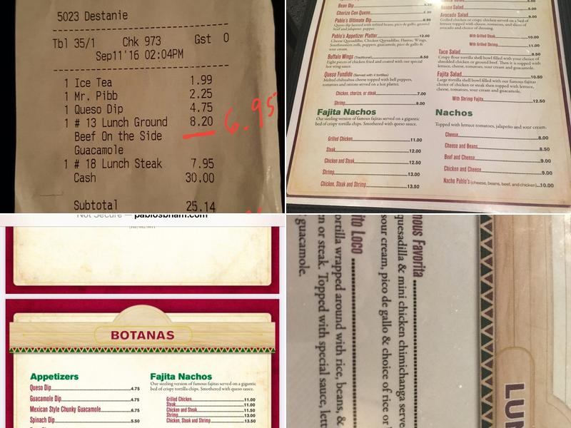 Pablo's Restaurante & Cantina Menu