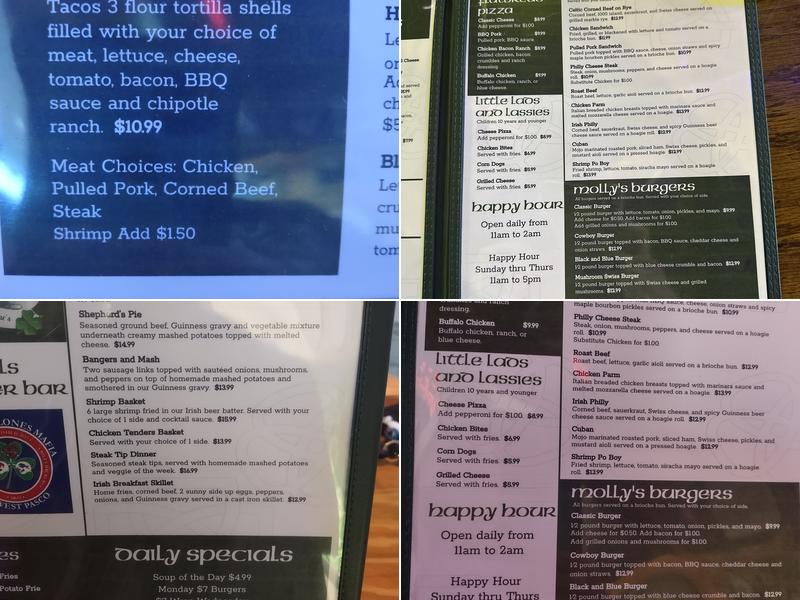 Molly Malone's Irish Pub and Eatery Menu